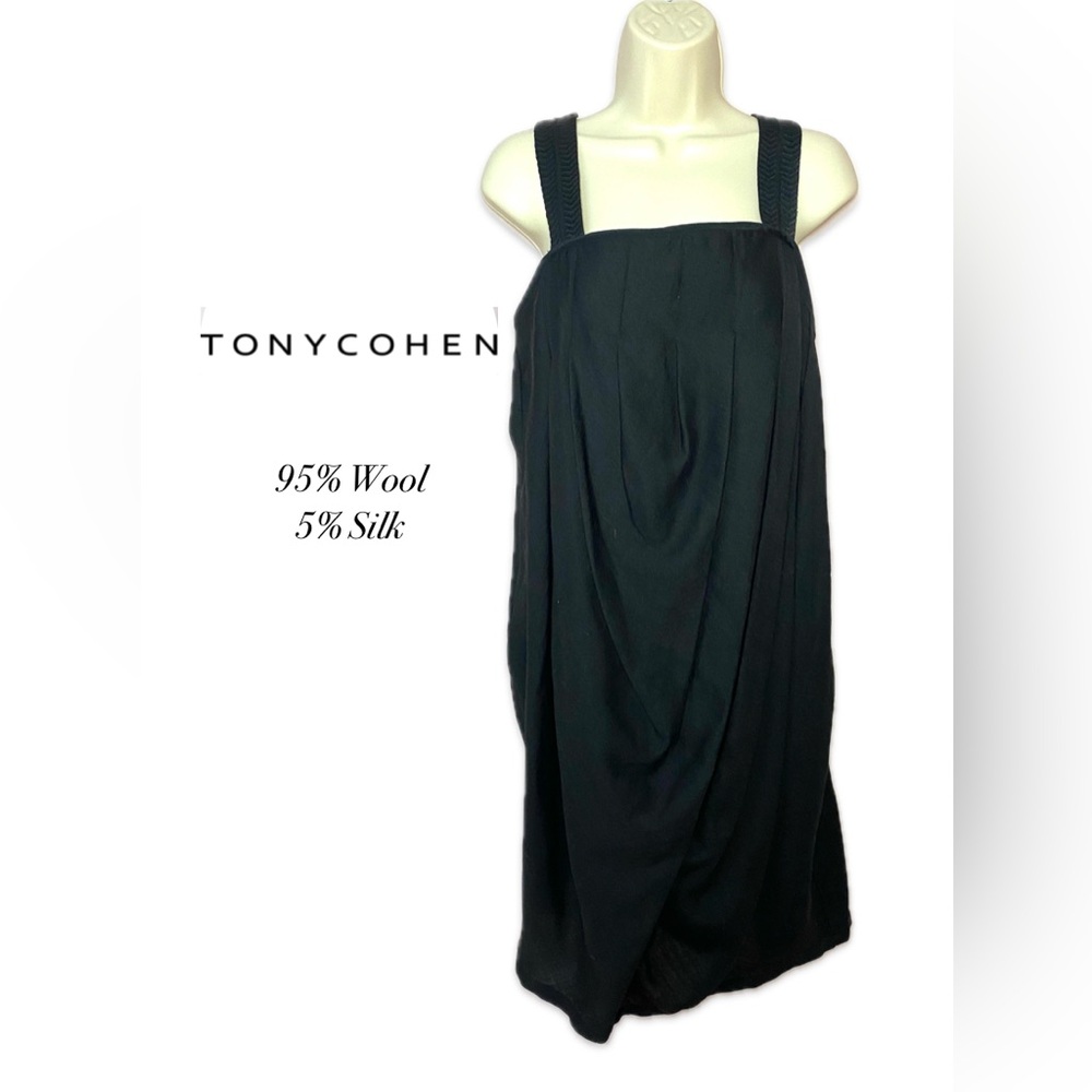 TONY COHEN Sleeveless Boho Dress Wool Silk Blend Size 8 Black